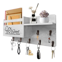 Key Hanger Organizer, Mail and Key Holder for Wall Decorative, Wall Shelf with 7 Key Hooks, Wall Mounted Key Hangers with Mailbo