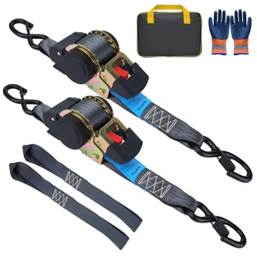 Retractable Ratchet Straps, 2 inch x 13 Feet Heavy Duty Auto Self Retracting Ratchet Strap 3306 lb Break Strength, Tie Down Qui