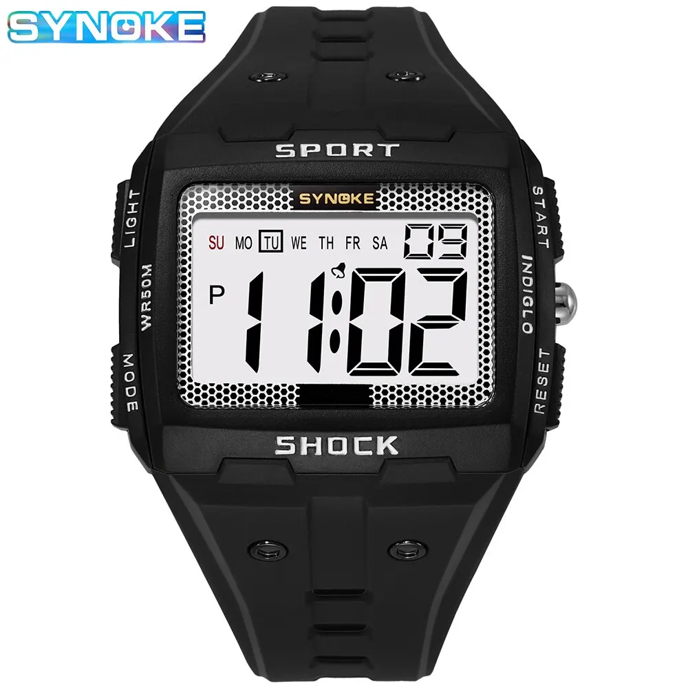 SYNOKE-Montre électronique de sport pour homme, étanche, lueur nocturne, grand écran, carré, extérie