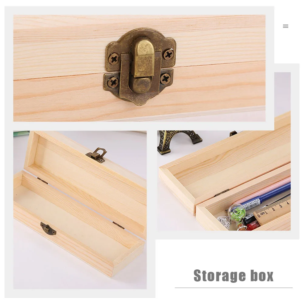 

2pcs Wooden Pencil Holder Oblong Case Pen Convenient Storage Box For School Office Storage Oblong Wood Pen Box