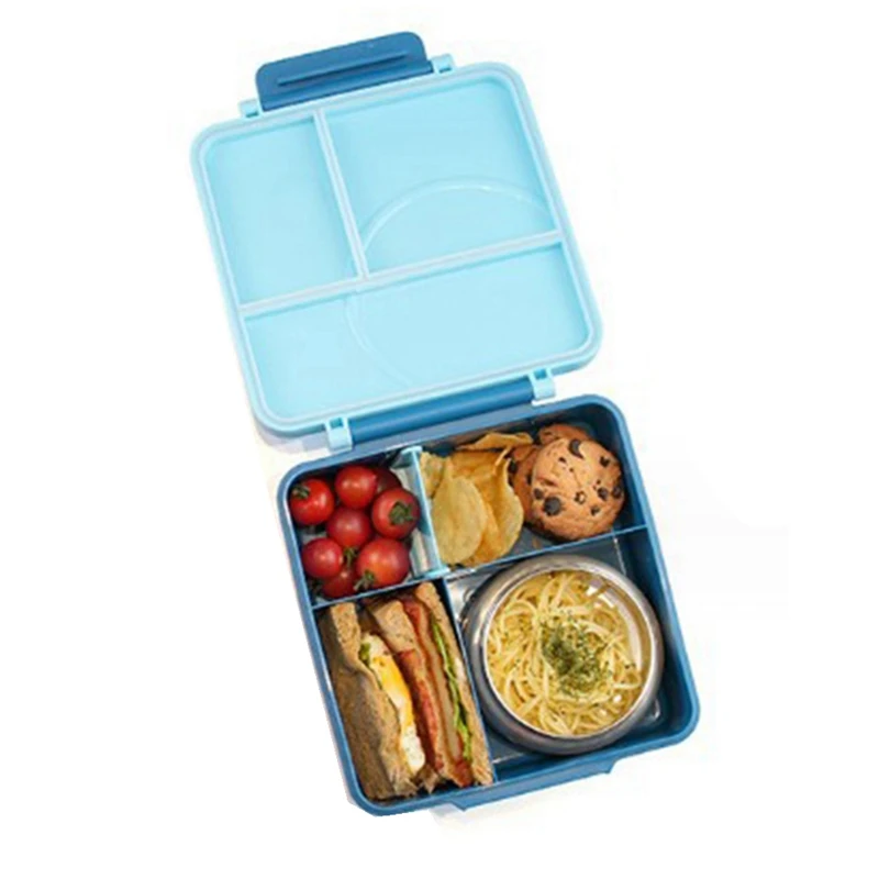 Lunch Box With Stainless Steel Bowl, Plastic Dinner Plate, Microwaveable, Compartmentalized Bento, Lunch Box