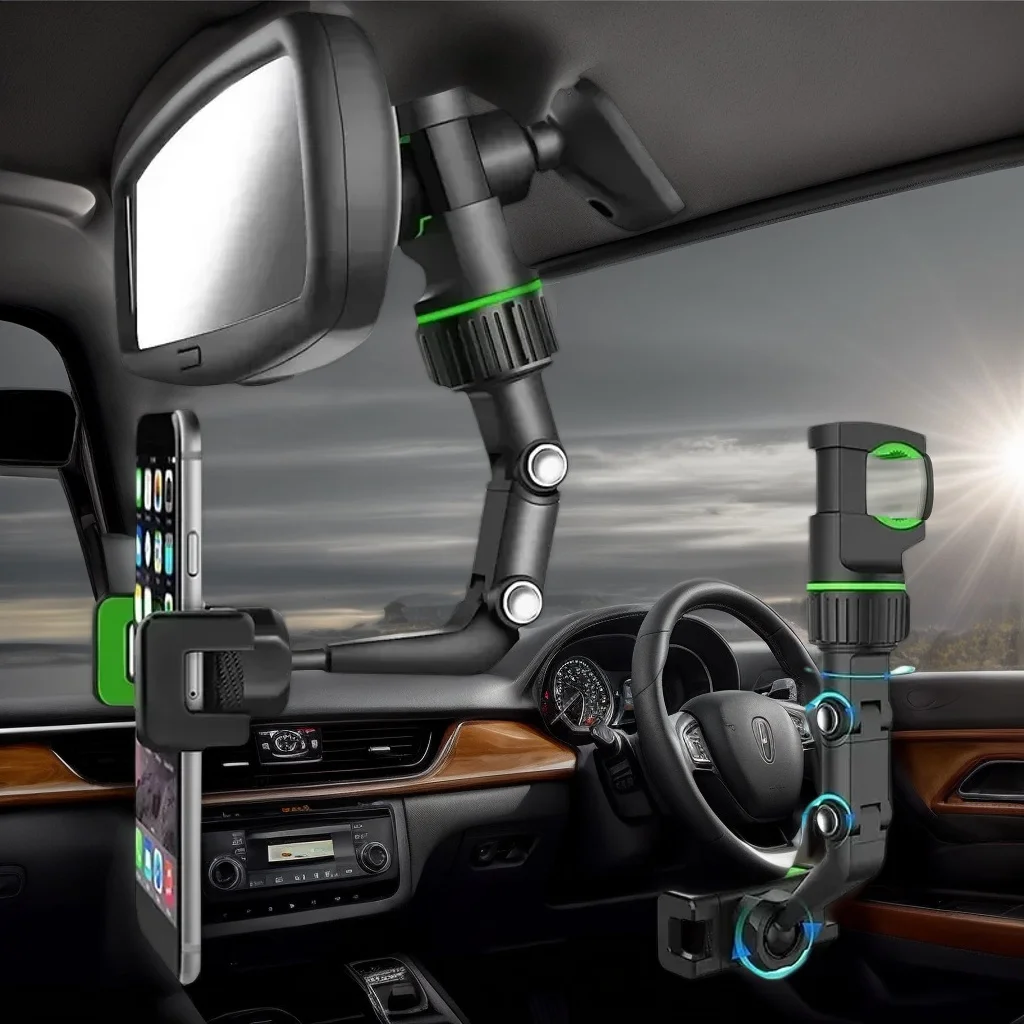 

360 ° Вращающееся автомобильное крепление для телефона — выдвижной держатель зеркала заднего вида с многоугольной регулировкой