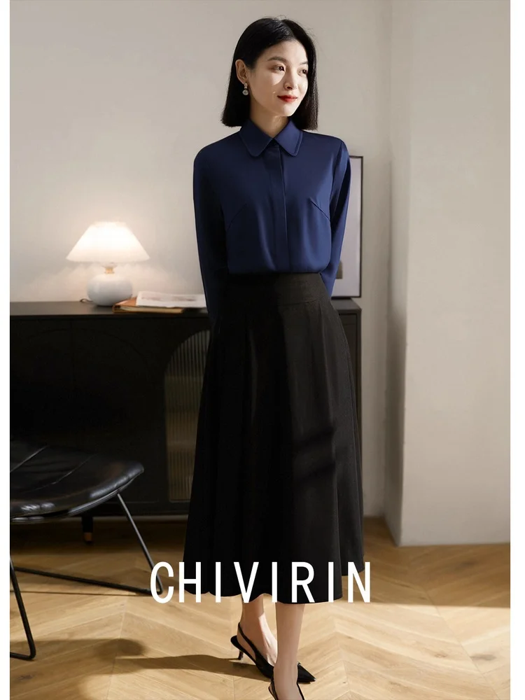 

Шерстяная рубашка Chivirin mat Sle для женщин королевского синего цвета, повседневная, для поездок на работу, модная, приталенная, с длинными рукавами, на пуговицах.