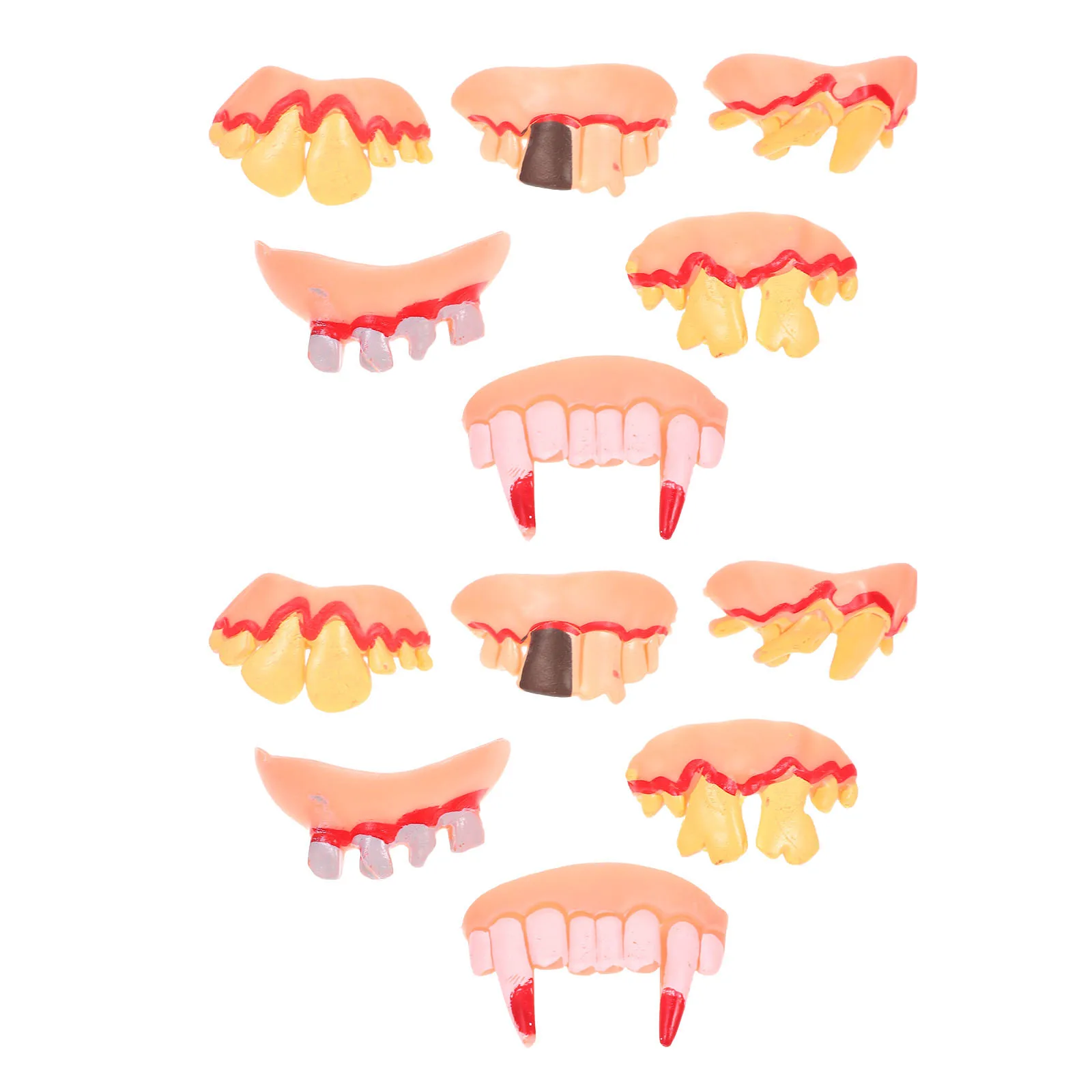 Fausses dents pour Halloween, 12 pièces, accessoires de Costume de Zombie horrible, robe de soirée effrayante, fournitures de Cosplay