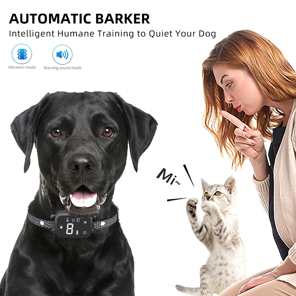 Automatic Anti Bark Dog Collar for Puppies Waterproof Rechargeable Dog Effective Stop Barking Training Collar Double Vibration