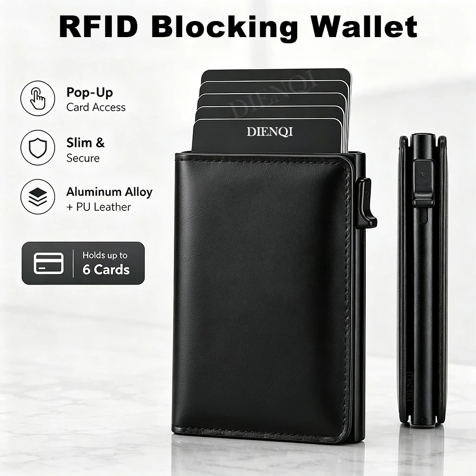 Index Card Holder - กระเป๋าสตางค์ผู้ชายหรูหรา ที่ใส่บัตรเครดิต RFID ดีไซน์บางเฉียบ สำหรับธุรกิจ ที่เก็บบัตรธนาคาร