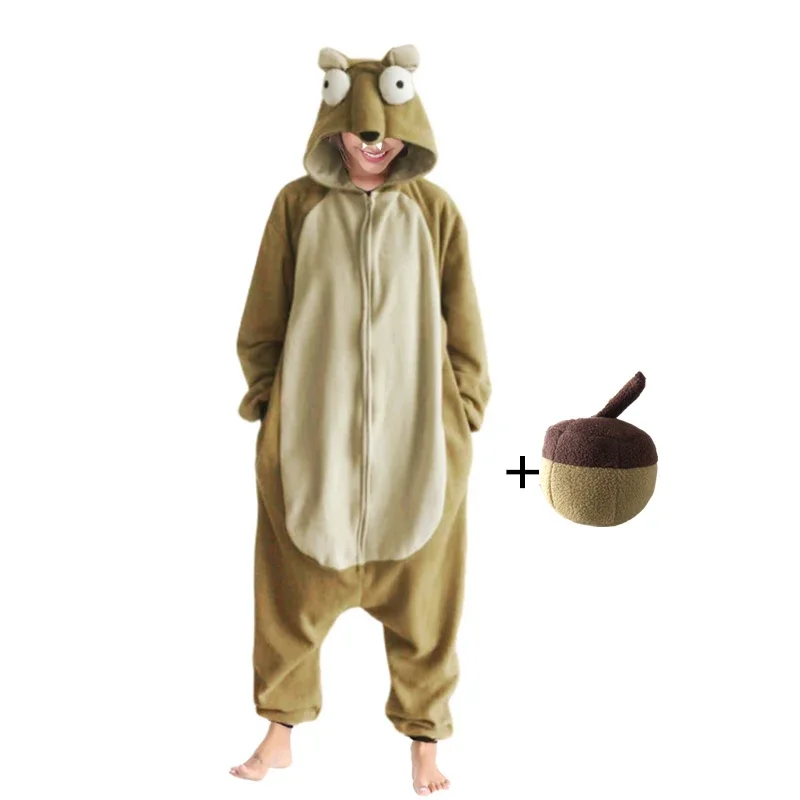 

Zipper Glacier Squirrel Pajamas Animal Kigurumi Sleepwear Onesies Scrat Adults Pyjama Halloween One-Piece Cosplay Costume