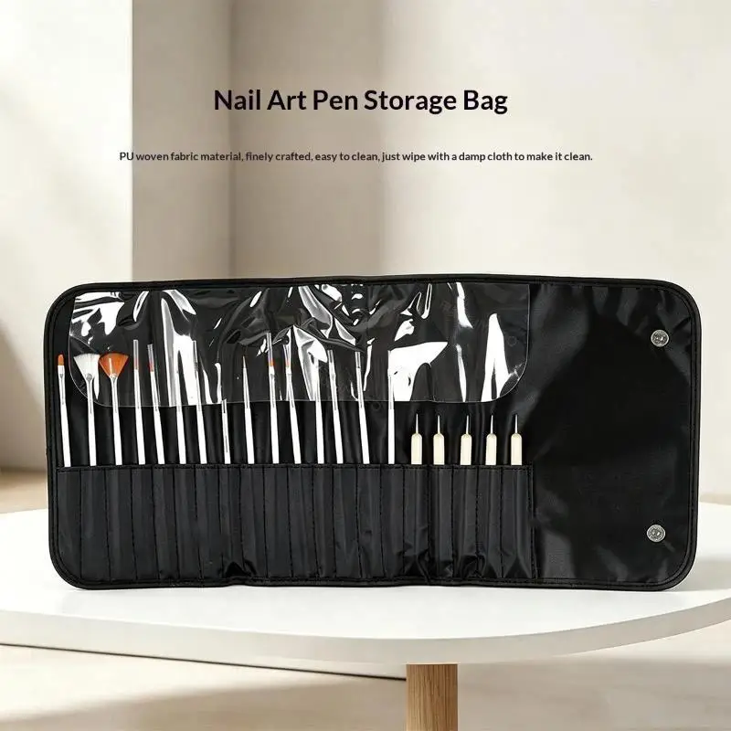 Roll-up Nail Art Pen Storage Bag Durable PU Fabric Easy Cleaning Large Capacity Organizer for Professional Salon Home Manicure