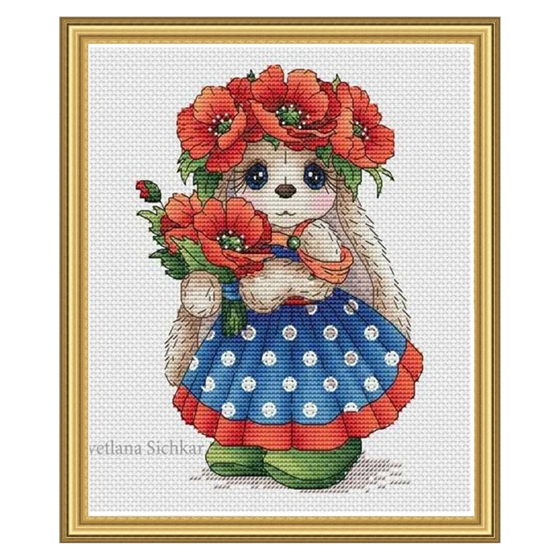 Cross Stitch Kit Floral Bunny 28ct 18ct 14ct 11ct can be Customized Printed cloth hand Embroidery Material Kit