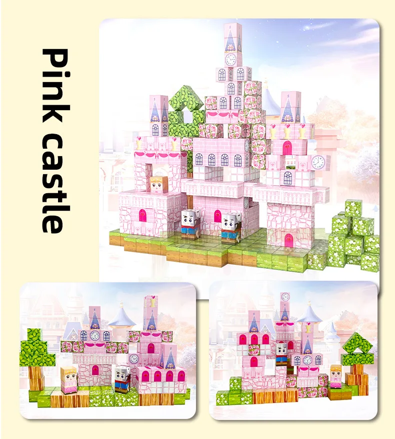 

Pink castle magnetic building block set, suitable for boys and girls over 3 years old DIY to improve hand skills and creativity