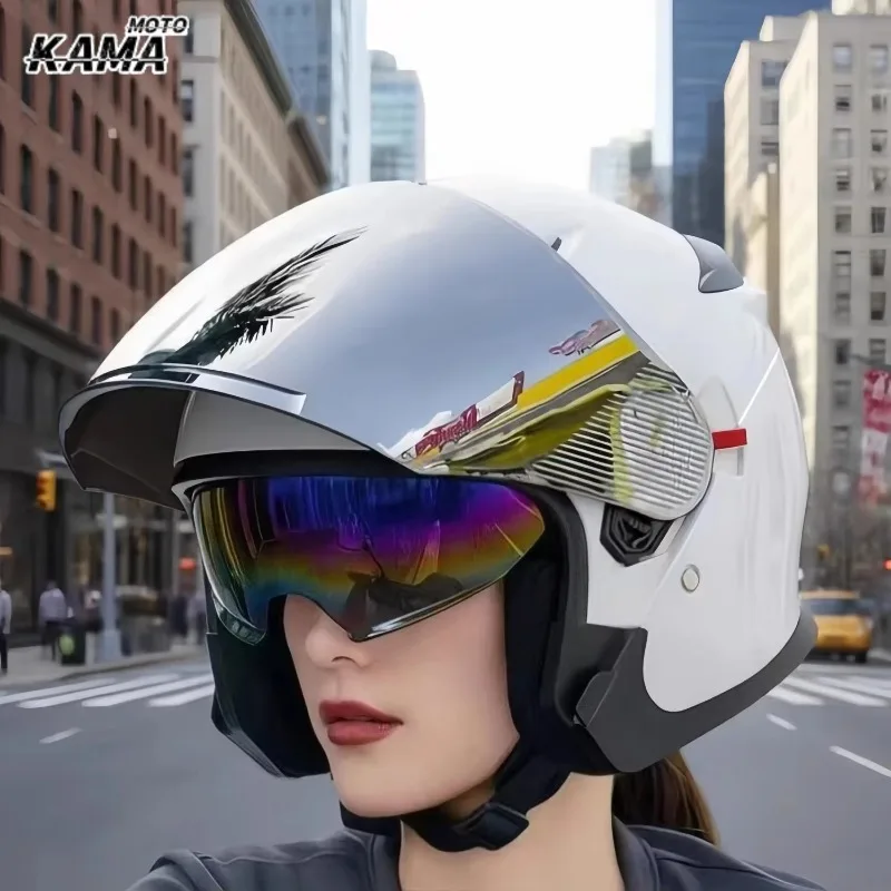 3/4 Electric Motorcycle Helmet Unisex Breathable Safety Cap Four Seasons Universal 3C Certified ABS Material Riding Helmet