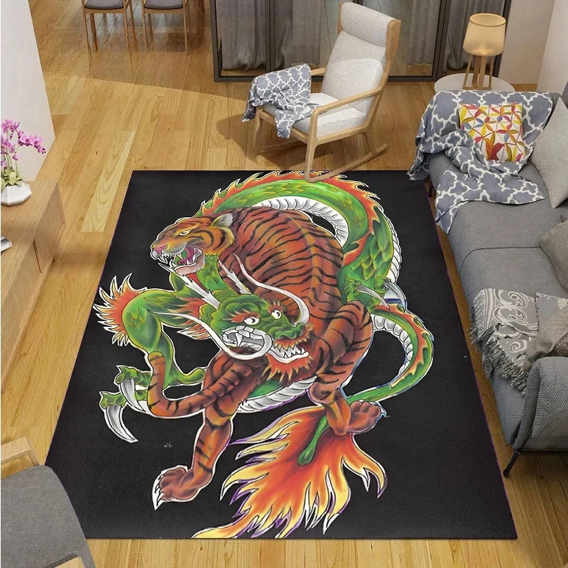 Alfombra Dragon and Tiger Fight Carpet Living Room Sofa Coffee Table Door Bedroom Rug Kitchen Kid Anti-slip Floor Mat Home Decor