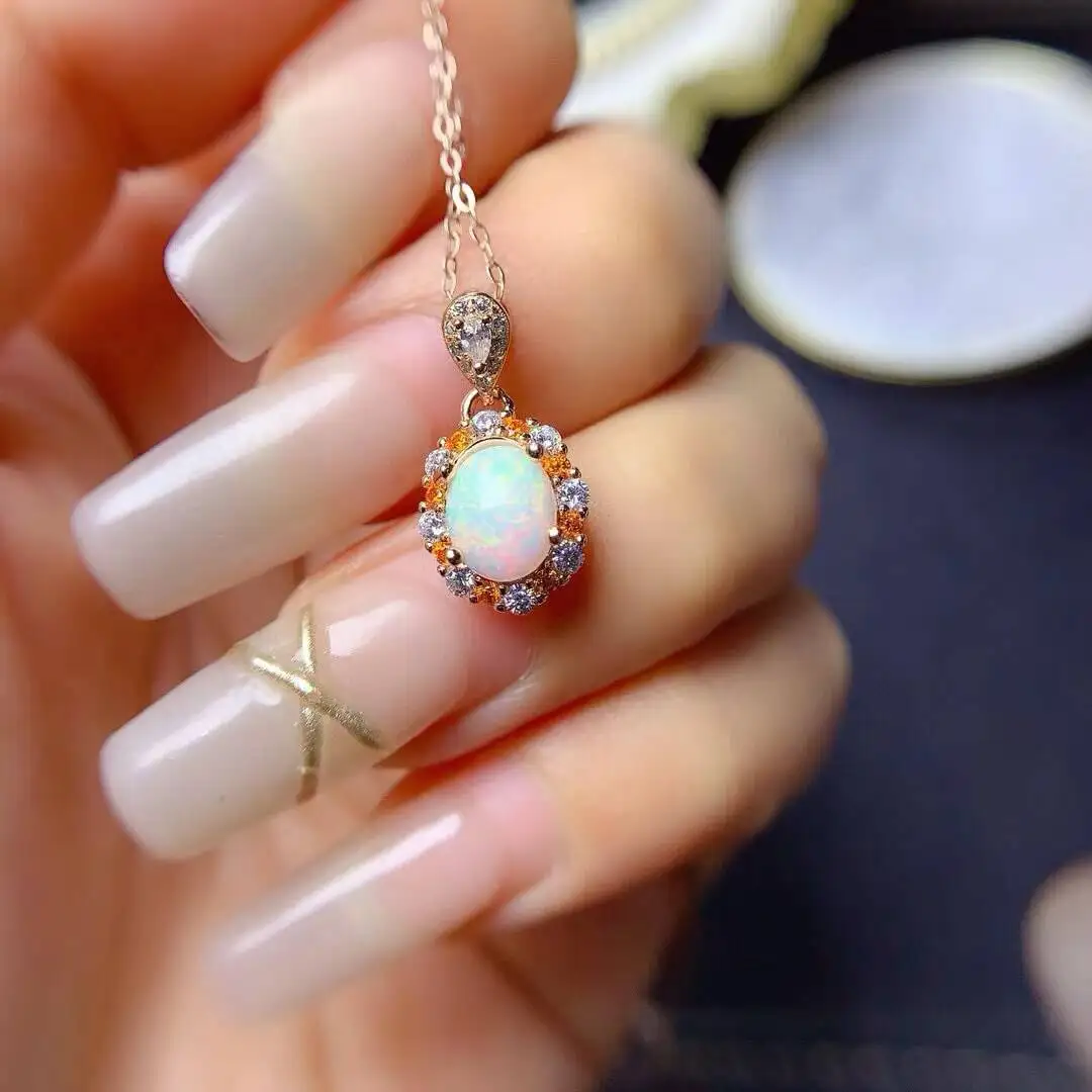 KJJEAXCMY New style Jewelry Natural Women's Opal Pendant 925 silver inlay Colorful and splendid High clarity supports detection