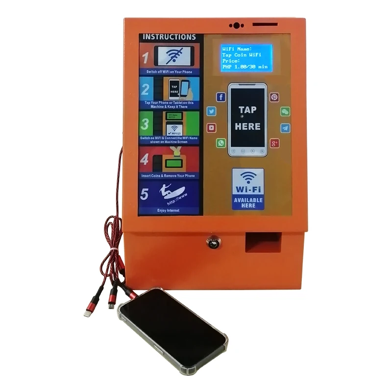 

Coin Operated Wireless WiFi Charging Vending Machine in Hotel Lobby