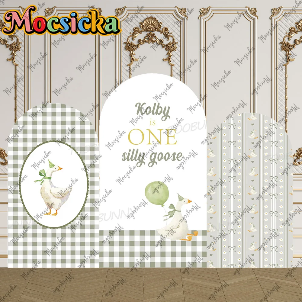Mocsicka 2-Sided Arch Cover One Silly Goose Theme Decoration Backdrop Baby Shower Cake Smash Newborn 1st Party Prom Photo Props