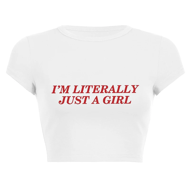 Women's Short-sleeved T-shirt Letter O-neck Solid Color Slim T-shirt Summer Sexy Basic Cut Top Y2K Baby Tees Women's Clothes