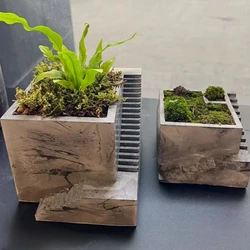 Maceta de plantas suculentas con forma de escaleras cuadradas, maceta de arcilla de cemento, molde de silicona, taza de vela de hormigón, moldes de decoración del hogar de yeso