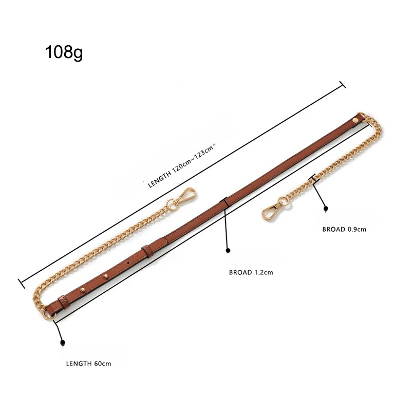 Adjustable Leather Straps Metal Chain Crossbody Bag Straps Plain Leather Shoulder Strap Split Leather Handbag Strap Replacement
