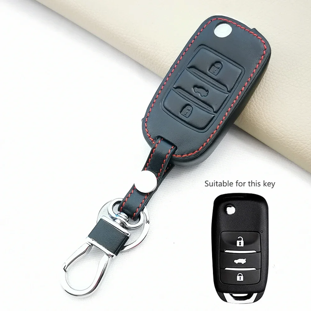 High Quality Leather Car Key Full Cover Case Shell For CHANGAN Benni EV CS75 RAETON CS15EV E-Star 3 Button Holder Accessories