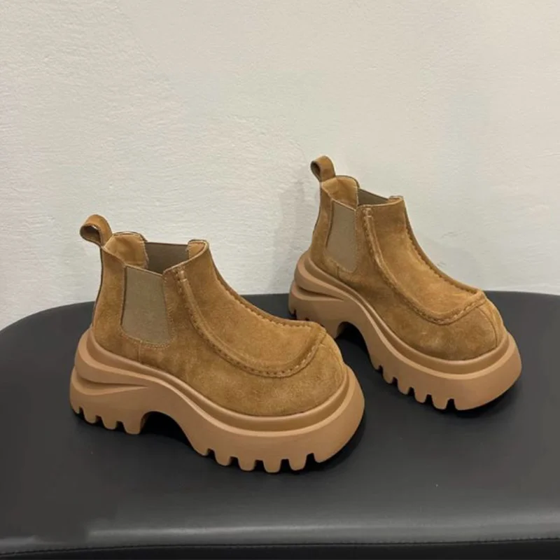 

Platform Ankle Boots for Women Mid Heels Designer Suede Shoes 2025 Winter Short Chelsea Boots New Brand Sneakers Mujer Botas