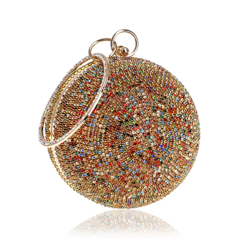 New Arrival Women Evening Clutch Purse Diamonds Colorful Lady Round Shaped Chain Shoulder Wedding Handbags Crystal Purse