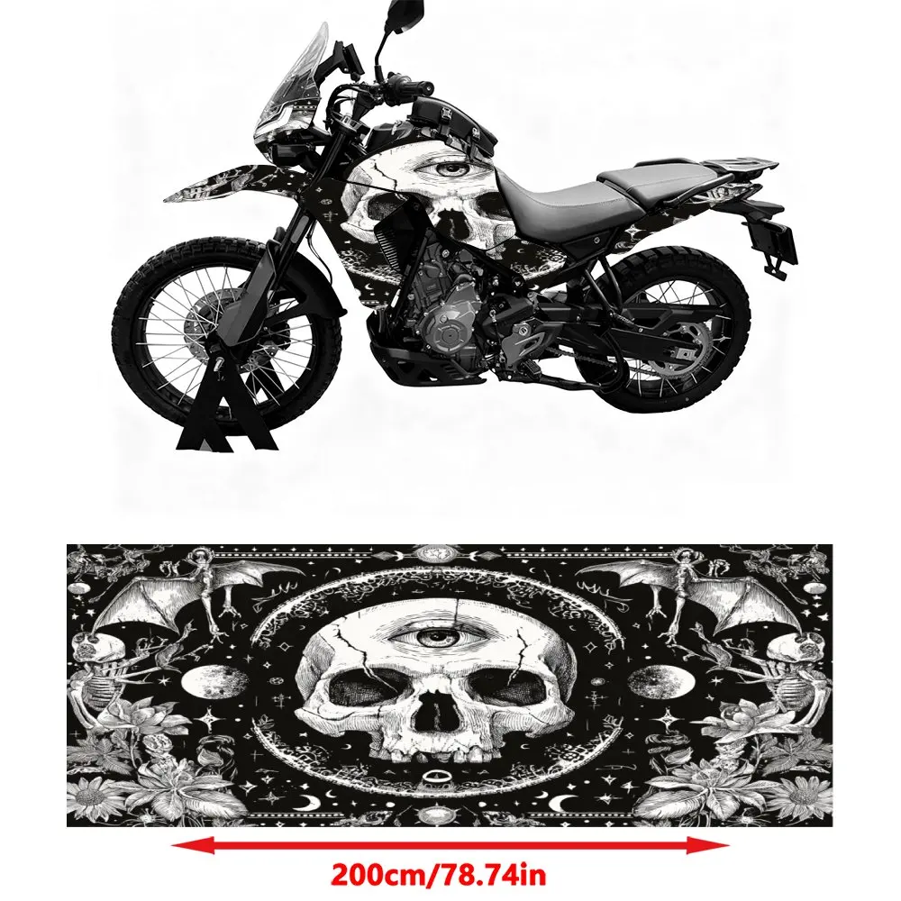 Motorcycle Vinyl Film-self-adhesive Waterproof And Scratch Resistant,Black And White Skull Pattern Design, Rider Bicycle Sticker