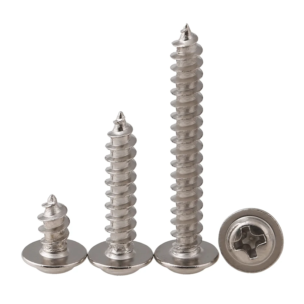 

100pcs/lot M1.2 M1.4 M1.7 M2 M2.3 M2.6 M3 M4 Carbon Steel Cross Phillips Pan Round Head With Washer Collar Self-tapping Screw