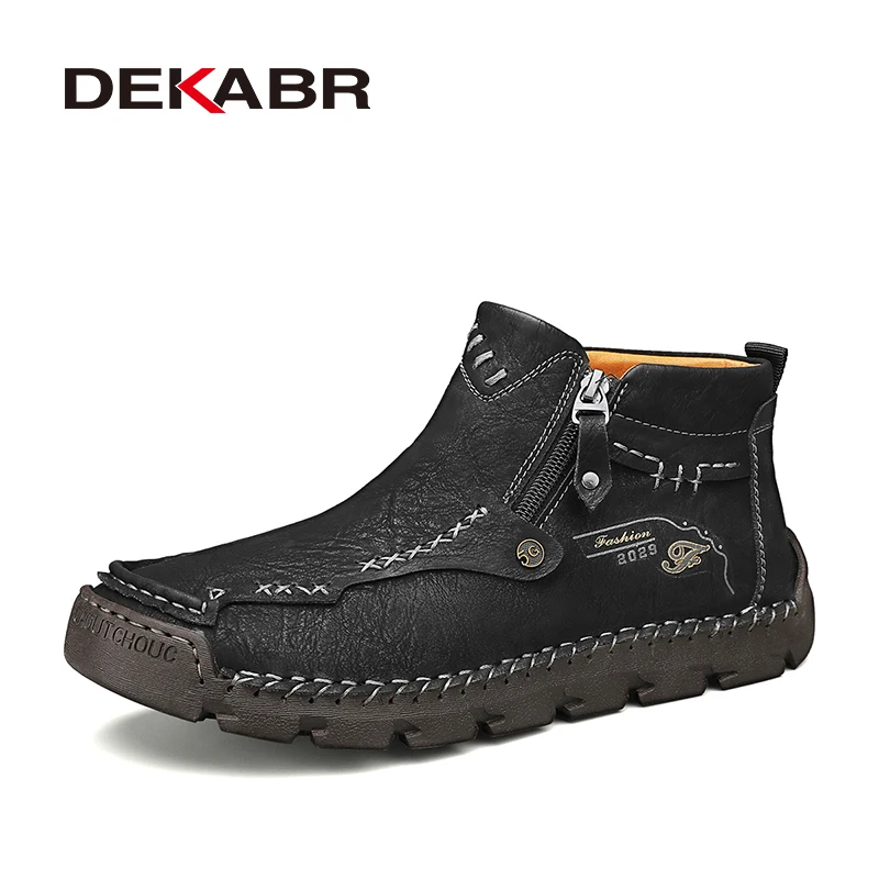 DEKABR New Comfortable Autumn Winter Fur Ankle Boots Casual Mens Shoes Warm Plush Hight Quality Leather Ankle Boots Plus Size 48