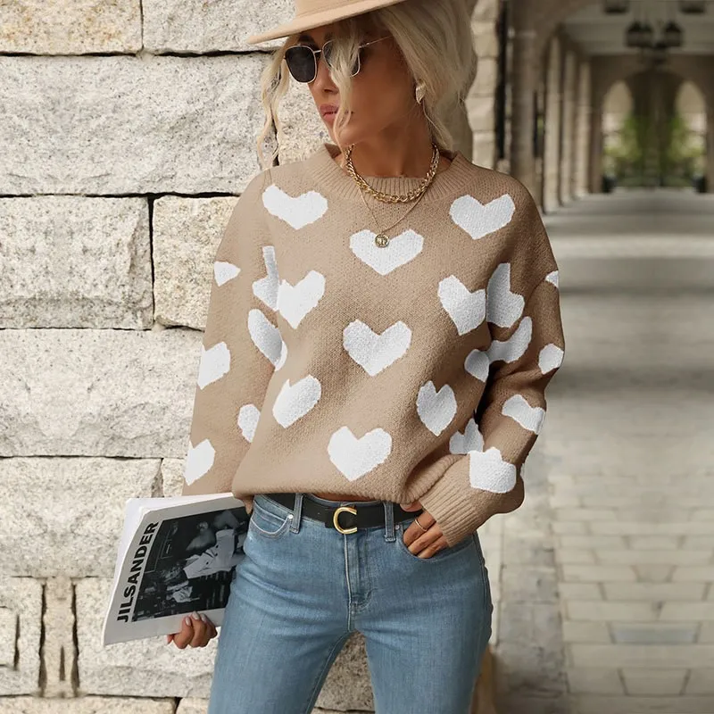 Sweet And Caring Women\'s Long Sleeved Sweater 2024 Valentine\'s Day Casual Pink Sweater Round Neck Autumn New Item Ladies Sweater