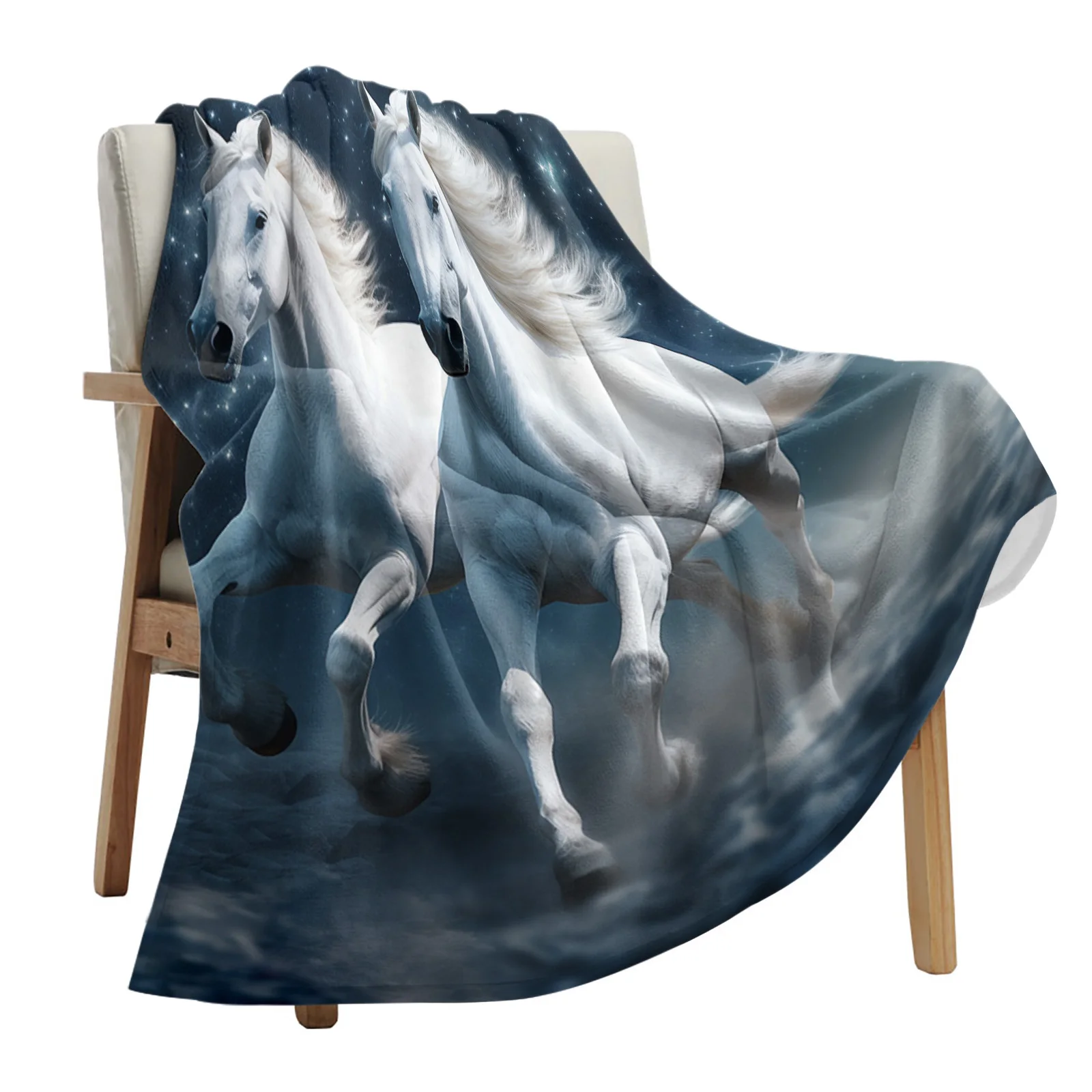 Horse Starry Sky Clouds Throws Blankets for Sofa Bed Winter Soft Plush Warm Sofa Throw Blanket Holiday Gifts