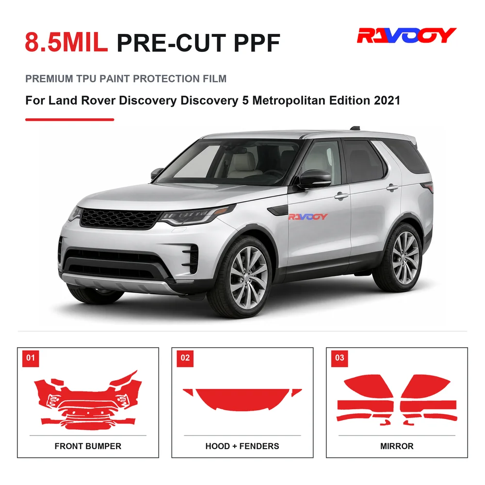 Film de protection de peinture transparent en TPU, prédécoupé, pour Land Rover Discovery 5 Metropolitan Edition 2021, 8,5 mil, auto-réparant, hydrophobe