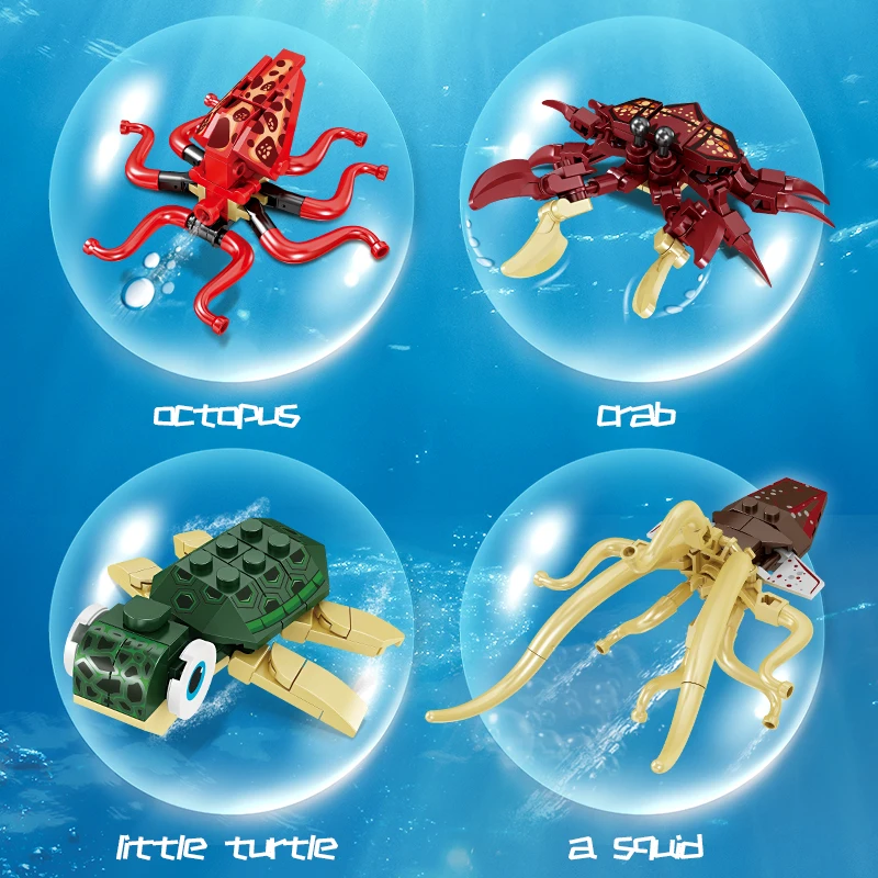 Ocean World Series Mini Model Building Blocks Aquarium Sea Turtle Shark Blue Whale Assembly Bricks Toys Children Christmas Gifts