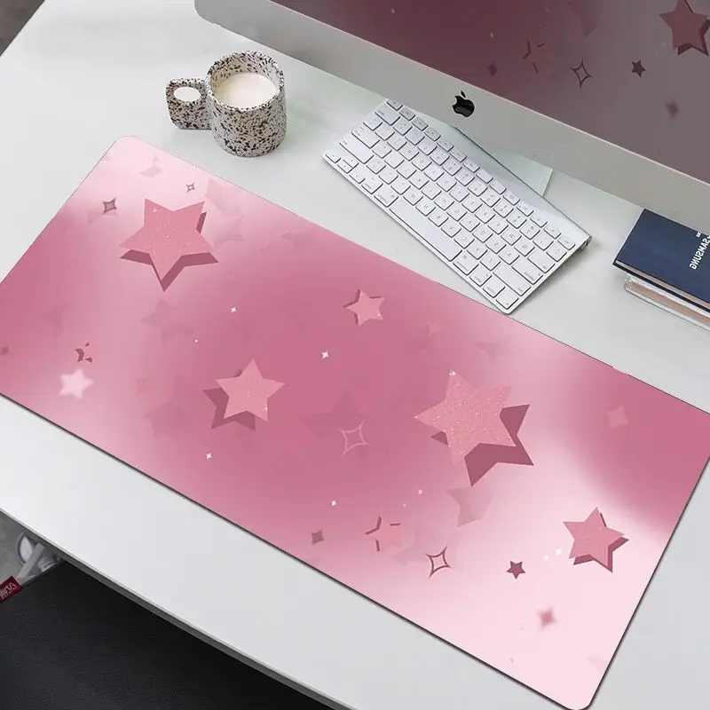 Leather Desk Pad Protector Pink Gradient Stars Y2K Mouse Pad Office Desk Mat Waterproof Oilproof PU Desk Blotter Keyboard Pads