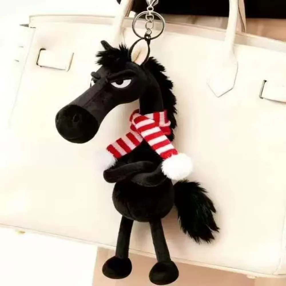 

Creative Plush Dark Horse Keychain Mascot Dolls Cute Simulation Horse Doll Chinese Style Soft Zodiac Pony Figurine