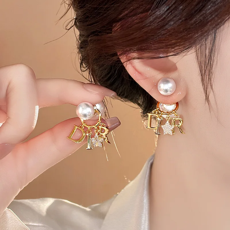High Quality Double Sided Imitation Pearl Stud Earrings Zircon Star Drop Earrings Elegant Minimalist Luxury Women Daily Jewelry