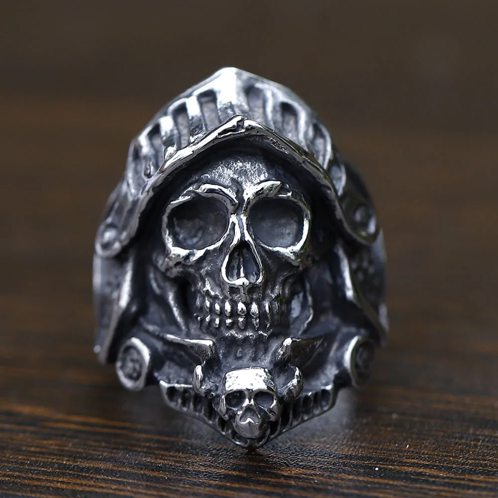 2023 neue Herren 316l Edelstahl Ringe Biker Calvarium Schädel Ring für Jugendliche Gothic Punk Motorrad Schmuck Geschenke versand kostenfrei