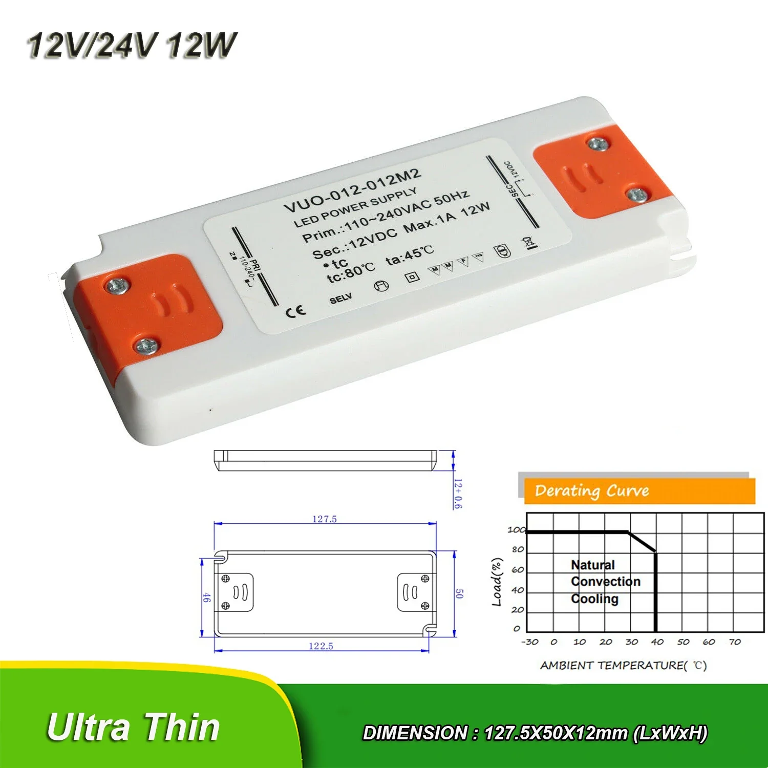 110-220V AC alimentatore LED ultrasottile DC12V/24V 6W 12W 30W 60W trasformatore Driver LED illuminazione a LED adattatore a tensione costante