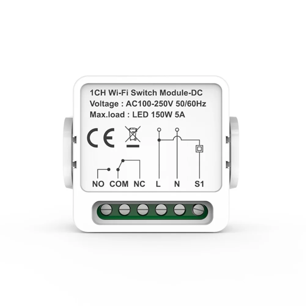Remote control WiFi smart switch module for Tuya smart switch with scheduling features and compact DIN rail enclosure