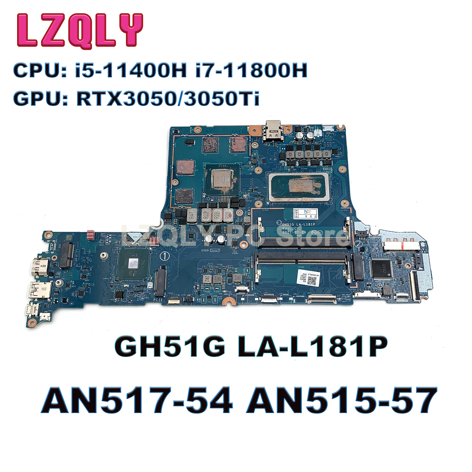 For Acer Nitro 5 AN517-54 AN515-57 laptop motherboard GH51G LA-L181P NBQBU11006 i5-11400H i7-11800H CPU RTX3050/3050Ti GPU Test