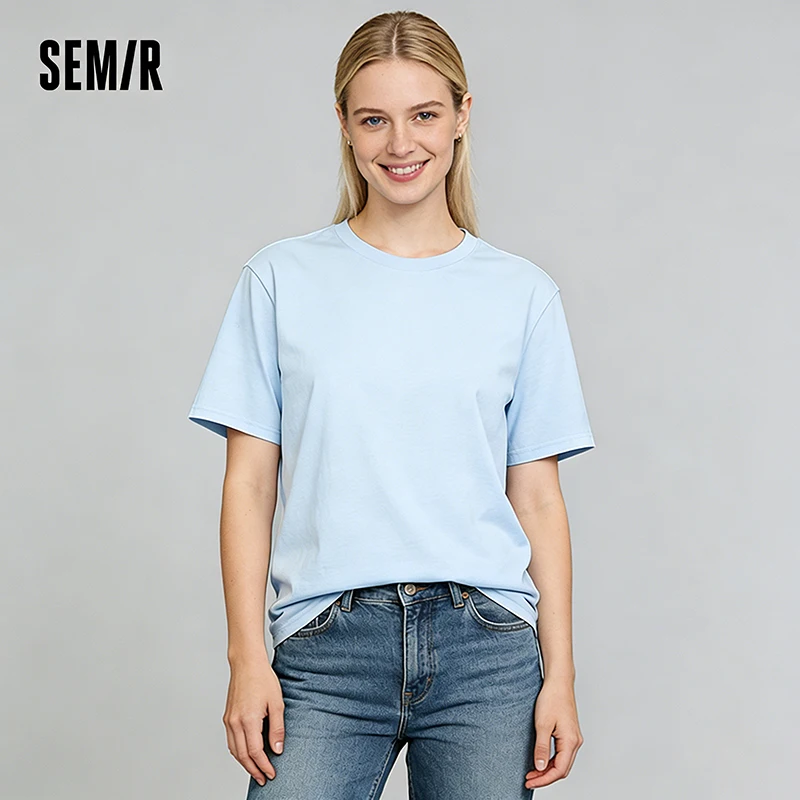 T-shirt décontracté Semir pour homme, collection Printemps 2026, en coton uni, avec impression, col rond, hauts basiques