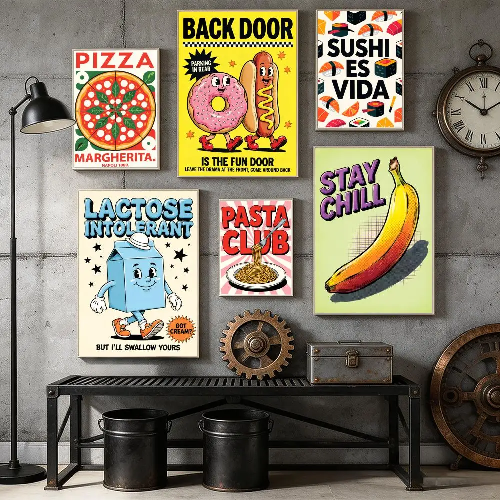 

Funny Foods Design Poster Home Bar Wall Art Sticker Waterproof Self-Adhesive Mural for Living Room Bedroom Decor