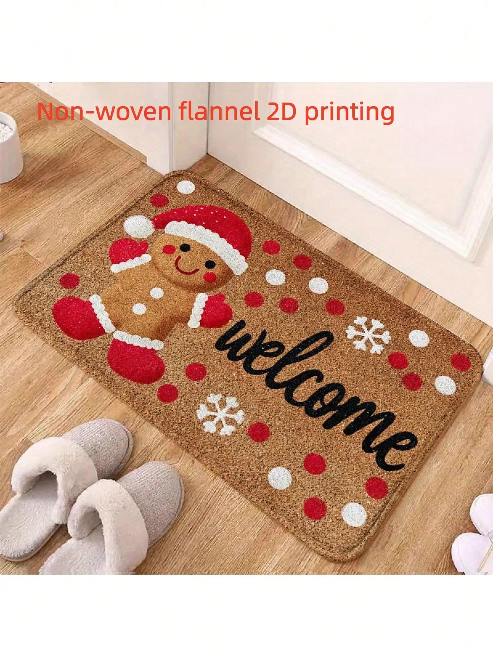 

1pc Gingerbread Man Christmas Doormat - Non-Slip, Soft Flannel, Santa/Snowflake, Indoor/Outdoor Holiday Decor