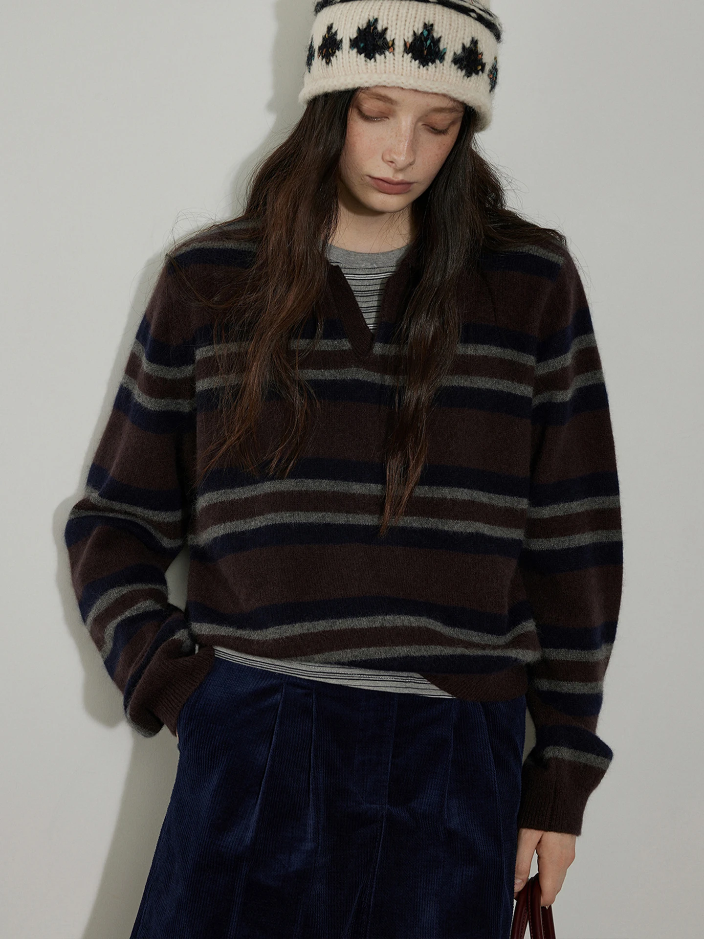 여성용 카메레 스웨터 롱 슬리브 오버사이즈 편안한 니트 소프트 스트라이프 디자인 겨울 패션 캐주얼 출퇴근용