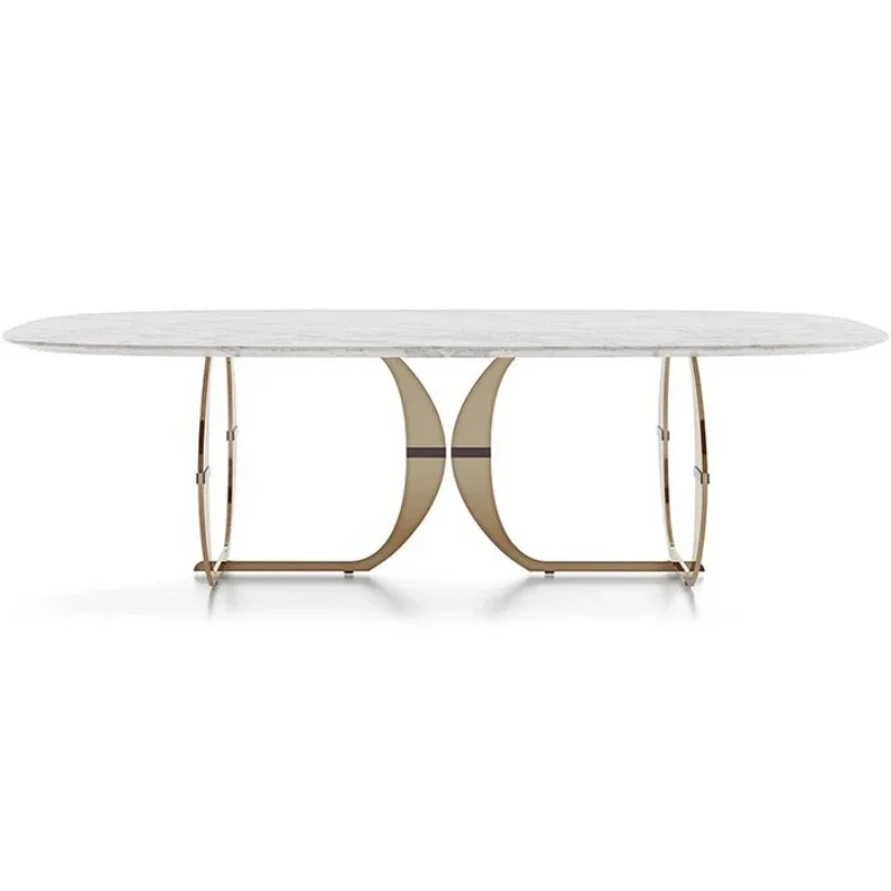 Italian light luxury post-modern creative designer dining table simple villa furniture metal marble rock slab long dining table
