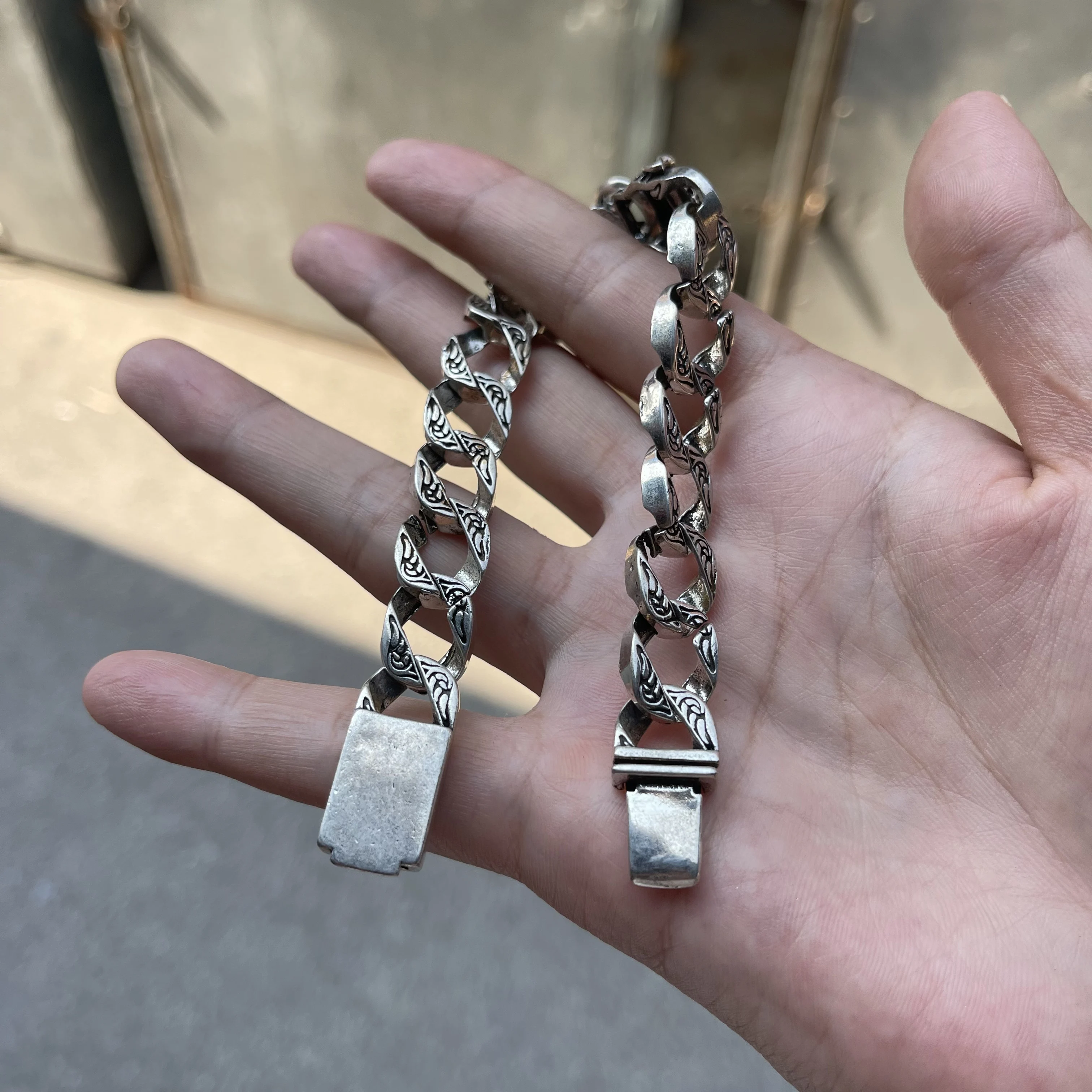 Vintage Leopard Head Men Bracelet Antique Oxidized Silver Carved Curb Chain Bracelet Gothic Biker Male Wrist Jewelry Gift
