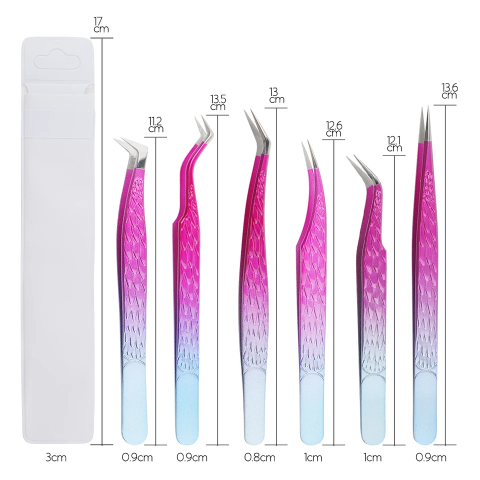 GEMERRY pinzas para extensiones de pestañas, acero inoxidable colorido, puntas de fibra superdura, alta precisión, herramienta antiestática 3