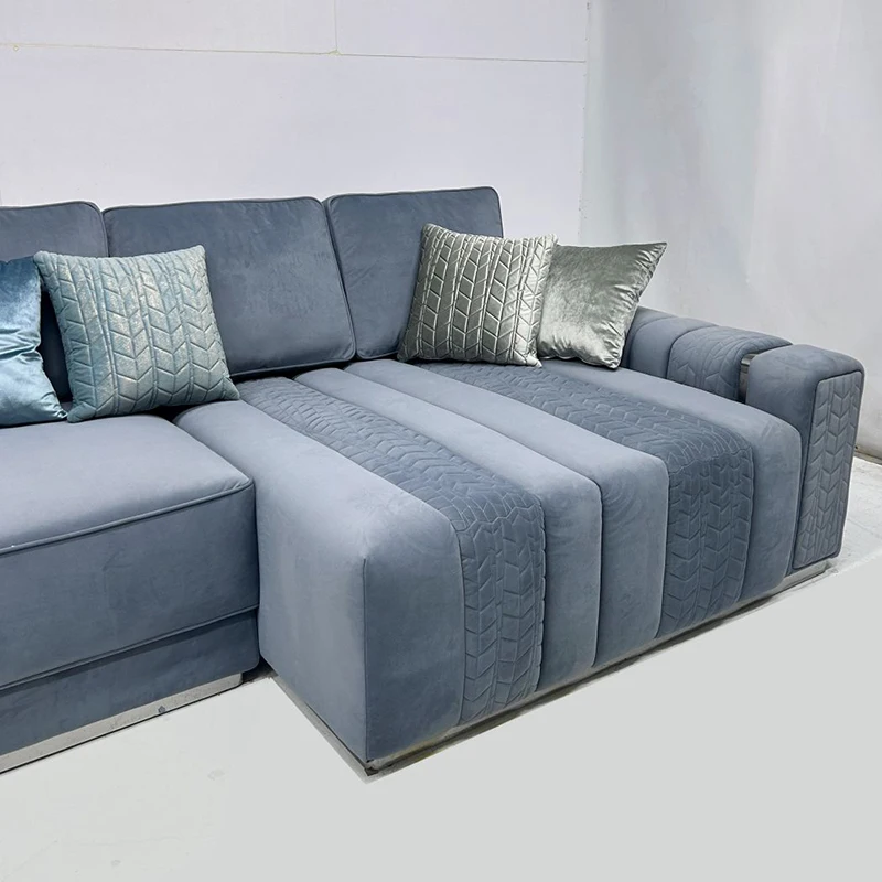 Elegant Living Room Set Customizable Upholstered Couch Stainless Steel Legs Recliner Sofapromote sales