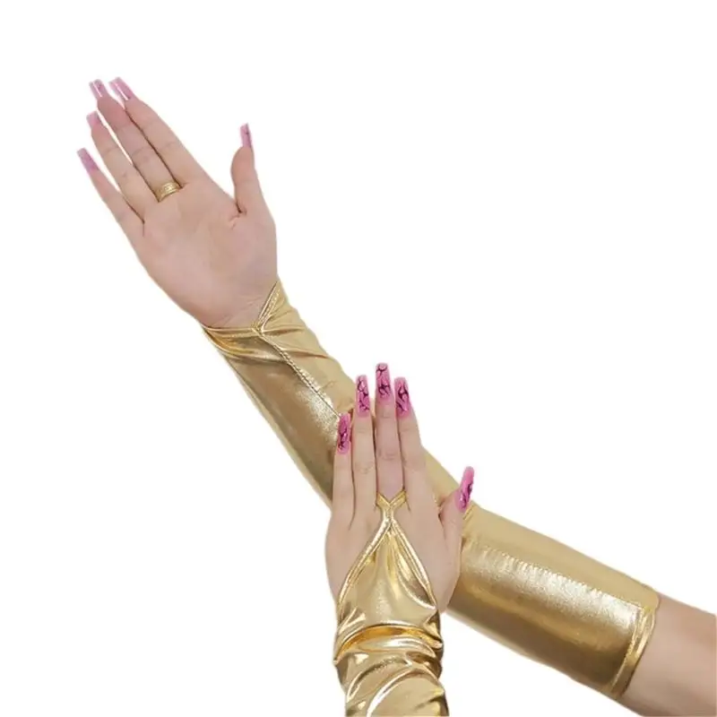 39BD Dehnbare, glänzende Handschuhe mit weichem Futter, 48 Länge für Tanzaufführungen und klassische Mode – Detail 9