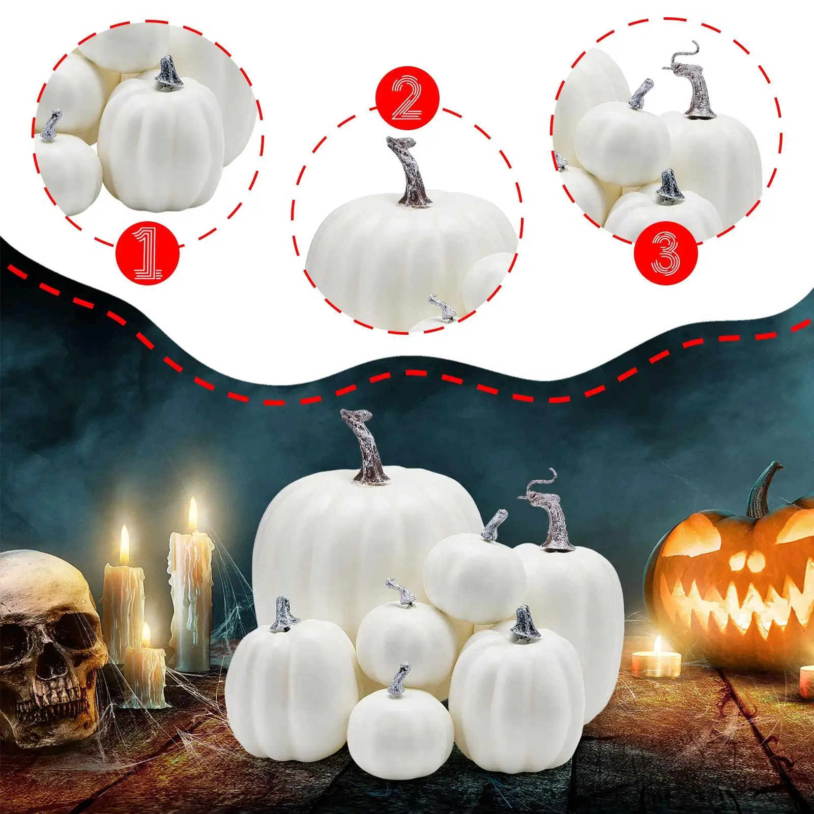 7x Artificial Pumpkins Large Small Foam Pumpkins for Decorating White for Halloween Home Table Centerpiece Garden Props - view 4