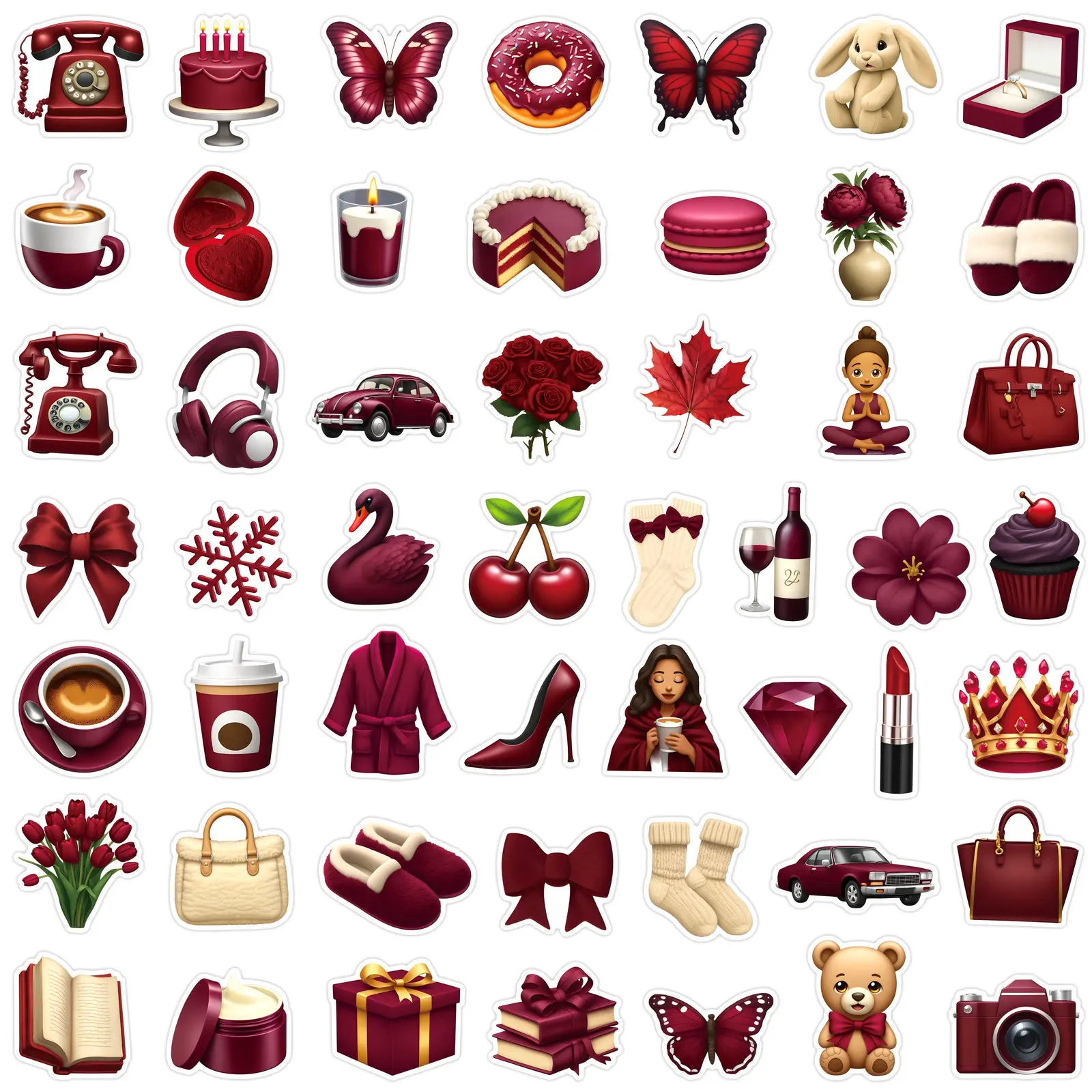 50 قطعة INS نمط الرجعية الأحمر الكرتون ملصقات فتاة الأشياء الكتابة على الجدران الديكور DIY بها بنفسك دفتر حقيبة الثلاجة الهاتف الشارات لعبة